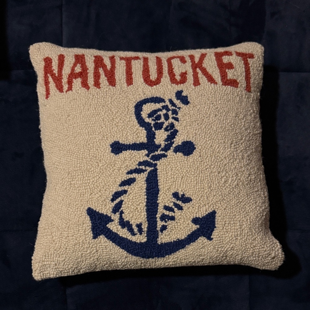 Nantucket Anchor Wool Hooked Throw Pillow